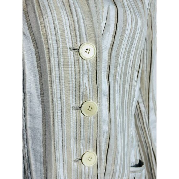 Lafayette 148 New York Textured Cotton Khaki Ivory Blazer Size 10 Retail $650+ - Picture 9 of 14